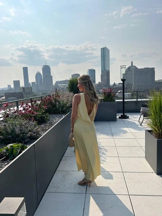 Abercrombie satin open back yellow wedding guest dress - Picture 2 of 2